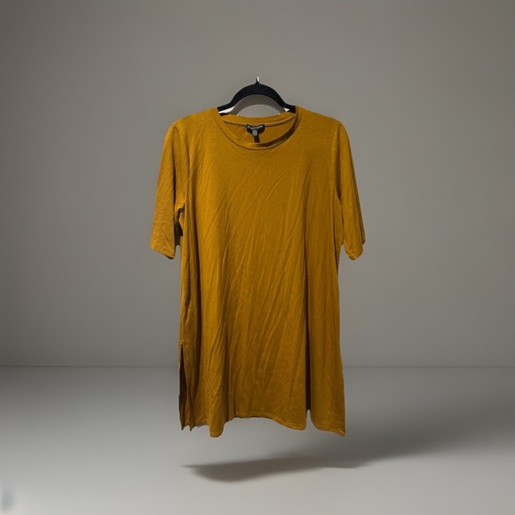 Eileen Fisher Mustard Basic Stretchy Tunic Fall Blouse Women's Med Side Slits - Picture 1 of 11